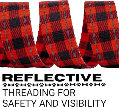 EcoBark Dog Leash - Soft & Reflective Comfort Leash with Padded Handle - Soft, Strong, & Durable for Small, Medium or Large Dogs (Red Buffalo Plaid)