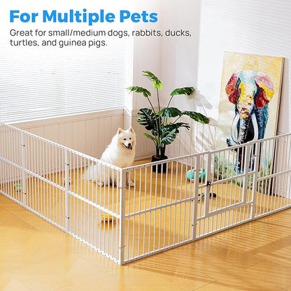 Dog Playpen - 32" Height Dog Pen, Heavy Duty Puppy Pen with Door, Safe & Sturdy, Easy Assemble for Indoor/Outdoor Pet Playpen (12 Panels with Door, White)