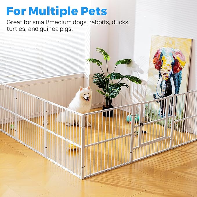 Dog Playpen - 32" Height Dog Pen, Heavy Duty Puppy Pen with Door, Safe & Sturdy, Easy Assemble for Indoor/Outdoor Pet Playpen (10 Panels with Door, White)