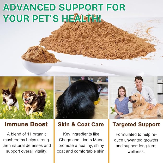 Mushroom Supplement for Dogs & Cats with Turkey Tail - Lipoma for Cats, 11 Blend Wild Mushroom Complex, Immune Support & Digestive Health for Pets - Enhances Liver Function