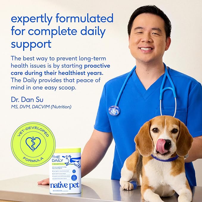 Native Pet The Daily Dog Vitamins & Supplements - 11-in-1 Multivitamin Powder for Dogs - Supports Whole Body Health, Digestion, Mobility & Immunity with Collagen, Glucosamine & Probiotics – 60 Scoops