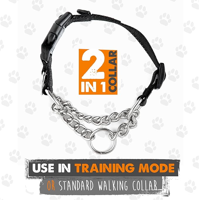 Mighty Paw Martingale Collar with Buckle | Training Dog Collar, Limited Cinch Chain Pet Gear for No Pull Dog Walking. Martingale Dog Collars for Large Dogs, Medium Breeds and Small Pets
