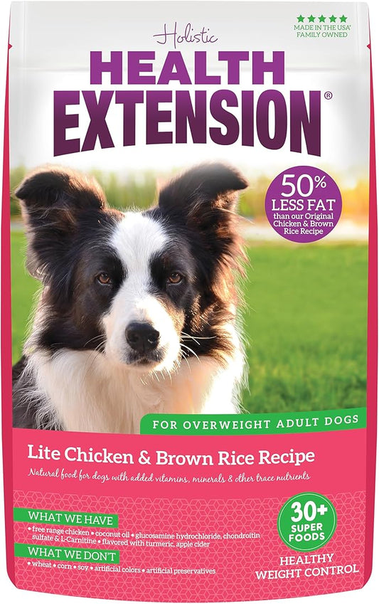 Health Extension Lite Chicken & Brown Rice Dry Dog Food, Low Fat Formula Supports Healthy Weight, with Probiotics & Superfoods for Digestion & Coat Health (1 lb)