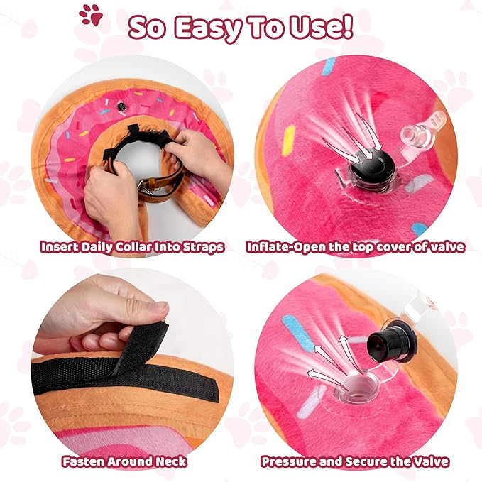 Grand Line Donut Inflatable Collar for Dogs and Cats, Soft Recovery Dog Cone After Surgery, Protective Pet Neck Cone for Small, Medium, Large Dogs, Not Block Vision (Pink, L)