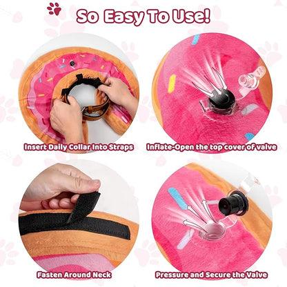 Grand Line Donut Inflatable Collar for Dogs and Cats, Soft Recovery Dog Cone After Surgery, Protective Pet Neck Cone for Small, Medium, Large Dogs, Not Block Vision (Pink, M-Plus)