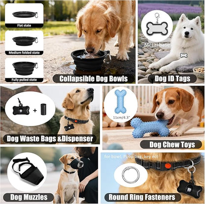 No Pull Dog Harness Adjustable Collar & Leash Set - Dog Halter Harnesses Collapsible Bowls & Poop Bag Dispenser Muzzle ID Tags Toys Fits Small Medium Large Dogs (Black-M)