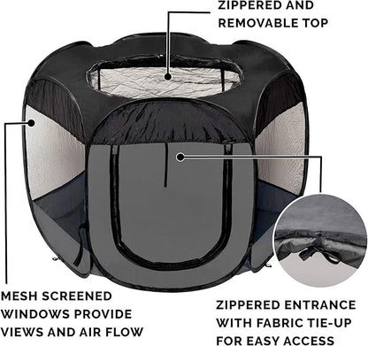 Furhaven Portable Dog Playpen Cat Tent, Pet playground,Kennel foldable indoor outdoor zippered puppy crate - Gray, Medium