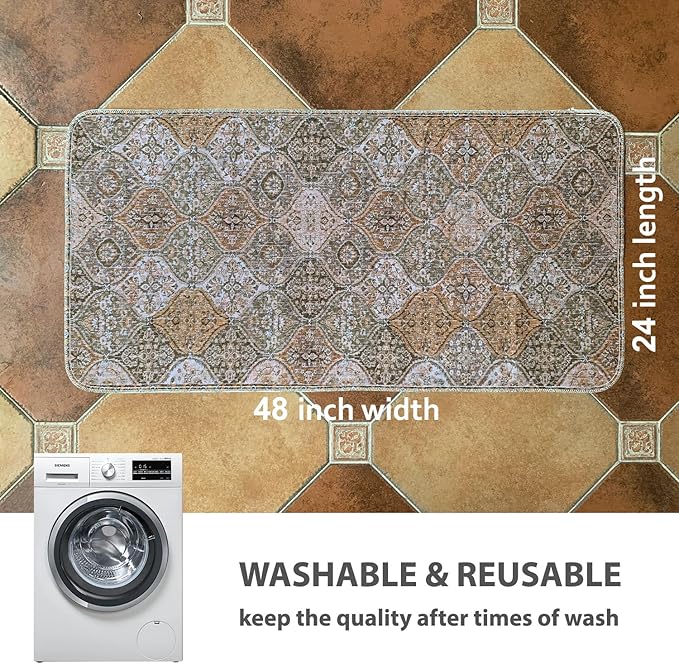 nunubaby Washable Pee Pads for Dogs, Stylish, Non-Slip and Leak-Proof Pee Pads. Reusable Potty Pads for Dogs for Crates and Floors.(Brown/Multi, 24" x48" )