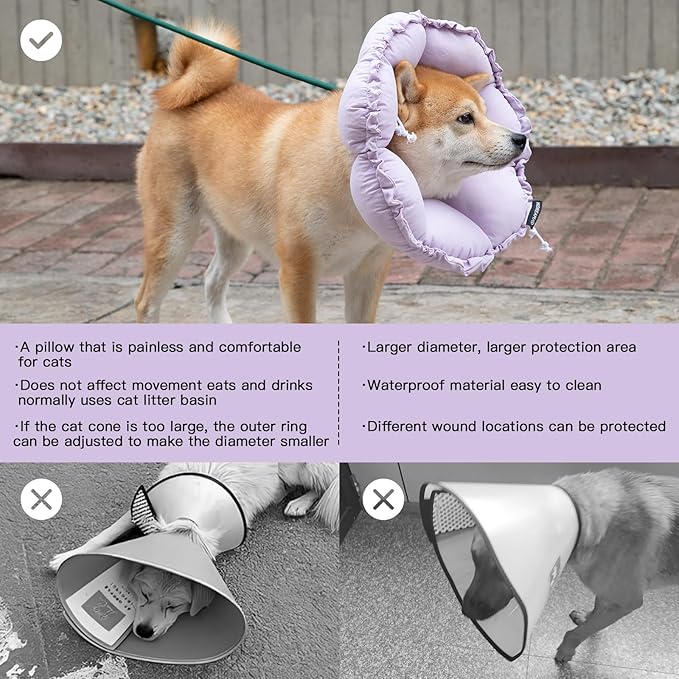 H HIDREAM Soft Dog Cones for Medium Dogs,Cute Adjustable Cone for Dogs to Stop Licking,Dog Recovery Collars & Cones that can Protect Head and Foot Wounds，Purple Flower All-Season Style