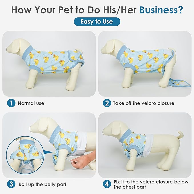 cyeollo Recovery Suit for Dogs Surgery Suit Female Spay Soft Pet Onesie Bodysuit Male Dog Neuter, Small Dogs Surgical Recovery Shirt, Yellow Duck, M