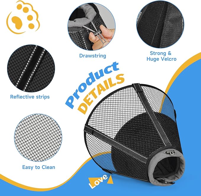 Dog Cone Collar After Surgery to Stop Licking: Soft Mesh Recovery Collar with Detachable Pad, Elizabeth Cone Alternative for Large Medium, Small Dogs, Normal Eating and Drinking (L)