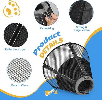 Dog Cone Collar to Stop Licking: Soft Mesh Recovery Collar After Surgery with Detachable Pad, Elizabeth Cone Alternative for Large Medium, Small Dogs, Normal Eating and Drinking (S, Jet Black)