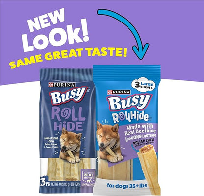 Purina Busy Rawhide Small/Medium Breed Dog Bones, Rollhide - (Pack of 12) 3 ct. Pouches