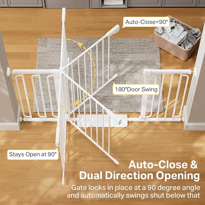 Cumbor Extra Wide Baby & Pet Gate Set, 29.7-51.5" & 36.6-59" Gates with Dual-Lock, Auto-Close, One-Hand Operation for Stairs, Hallways & Doorways