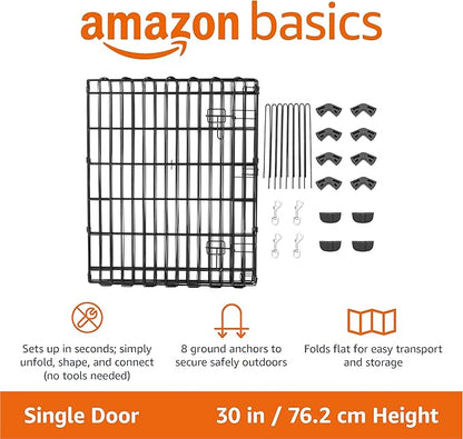 Amazon Basics Portable Foldable Octagonal Metal Exercise Dog Playpen, Indoor/Outdoor Pet Fence with Single Door, 8 Panels, Small, 30 Inches, Black