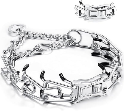Dog Training Collar Adjustable Stainless Steel Collar with Quick Release Buckle for Small Medium Large Dog (S Girth 11.2"-14.5")