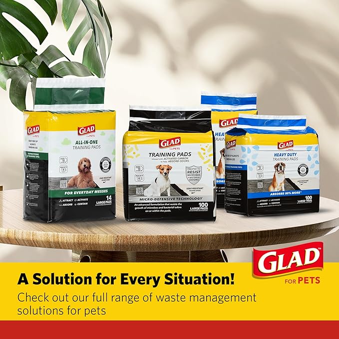 Glad for Pets Black Charcoal Puppy Pads, All-in-One | Puppy Potty Training Pads That Absorb & NEUTRALIZE Urine Instantly | New & Improved Quality Puppy Pee Pads, 14 Count - 2 Pack