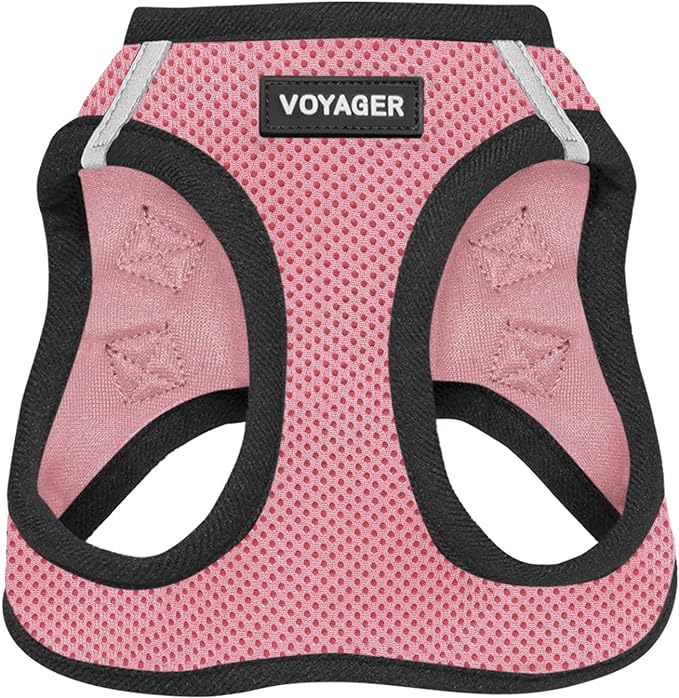 Best Pet Supplies Voyager Step-in Air Harness - All Weather Mesh, Reflective, No Pull Harness for Dogs, Cats - Secure with Hook & Loop Fastener, Buckle, Double D-Rings - Pink/Black Trim, XS
