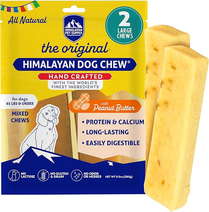 Himalayan Dog Chew Peanut Butter Yak Cheese Dog Chews, The Better-for-You Chew, 100% Natural Long Lasting, Healthy Dog Treats, Lactose & Grain Free, Protein Rich, for Dogs 65 Lbs & Smaller, 2-Count