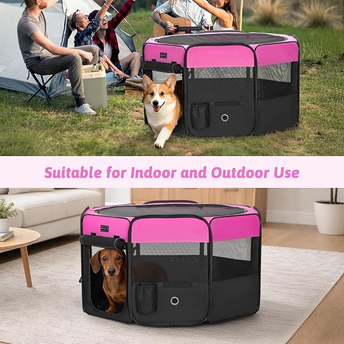 PETSFIT Portable Dog Playpen,36" Dog Play Pen Indoors with Removable Waterproof Mat & Zippered Roof | RV, Camping, Travel Dog Pen | Whelping & Cat Observation Space(36" L x 36" W x 21" H)
