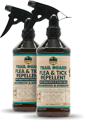 Trail Guard Natural Extra Strength Insect, Flea and Tick Spray for Dogs, Cats, People & Home (16oz (Pack of 2), Cedarwood & Rosemary)