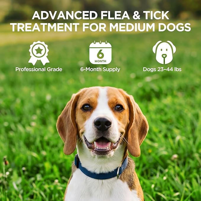 Flea and Tick Prevention for Dogs, 6 Doses Topical Flea Treatment, Helps Control Fleas, Ticks and Lice, for Medium Dogs 23–44 lbs, Waterproof, Fast Acting