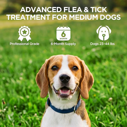 Flea and Tick Prevention for Dogs, 6 Doses Topical Flea Treatment, Helps Control Fleas, Ticks and Lice, for Medium Dogs 23–44 lbs, Waterproof, Fast Acting