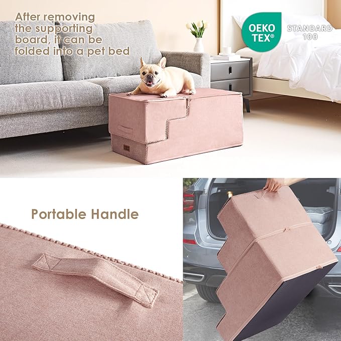 EHEYCIGA Dog Stairs for Bed 25" H, 5-Step Extra Wide Dog Steps for High Bed, Pet Steps for Small Dogs and Cats, Non-Slip Balanced Pet Ramp Indoor, Pink