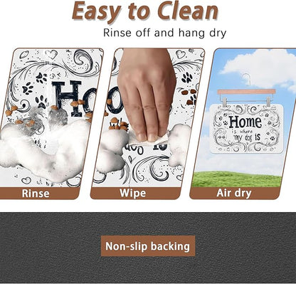 Home is Where My Dog is Dog Food Mat for Floors,Absorbent Quick-Dry Pet Feeding Mat,Cat Dog Bowl Mats for Food and Water,Non-Slip Pet Accessories Supplies 12"x20"