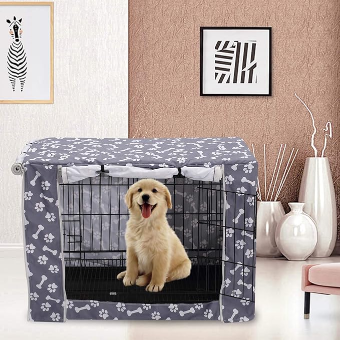 Pethiy Dog Crate Cover Durable Polyester Pet Kennel Cover Universal Fit for Wire Dog Crate - Fits Most 30 inch Dog Crates - Cover only-Sky Gray-30