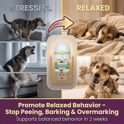 Dog Calming Pheromone Diffuser Kit, Pet Diffuser for Stress Support, Reduces Stress and Promotes Relaxed Behavior, 2 Plug-in & 4 Packs Refill, 120 Day Supply (Non-Toxic, Safe & Inedible), with Light