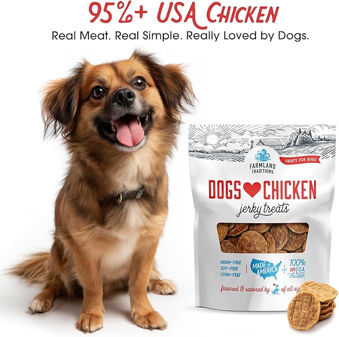 Farmland Traditions Dogs Love Chicken Jerky Dog Treats with Only 3 Ingredients and No Fillers, 2 Pound (Pack of 1) Bag.