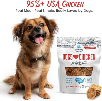 Farmland Traditions Dogs Love Chicken Jerky Dog Treats with Only 3 Ingredients and No Fillers, 2 Pound (Pack of 1) Bag.