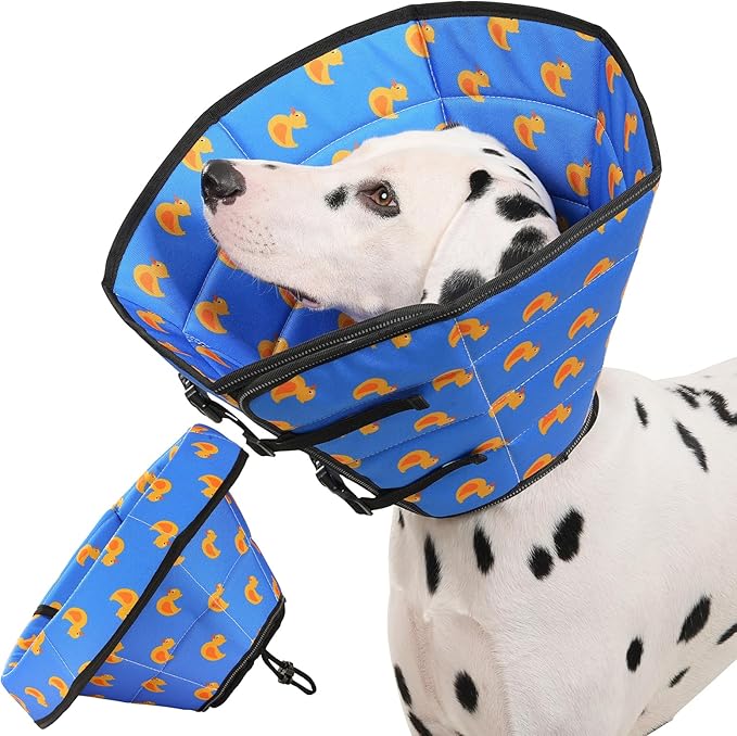 Avont Dog Cone Alternative, Adjustable Soft Comfy Foldable E Cones for Medium Large Dogs After Surgery, Escape-Proof Elizabethan Collar for Surgical Wound Recovery Stop Licking -Duck(L)