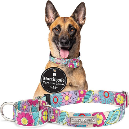 Lucky Love Dog Martingale Collar, Premium No Slip Martingale Collar for Large Dogs, Great for Whippets, Greyhounds, and More (Caroline, Large)