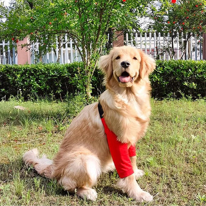 HDKUW Dog Elbow Protector, Dog Front Leg Recovery Sleeve for Prevent Licking Wound, Elbow Sleeves with Mesh Pad for Medium Large Dogs Red L