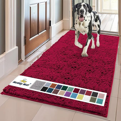 Muddy Mat® | Super Absorbent Door Mat Indoor, Microfiber Quick Dry Chenille Entryway Rug, Non-Slip Front Door Mat, Indoor Mats for Entryway, Machine Washable Pet Rug, Maroon 24"x60"