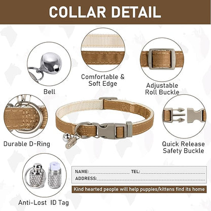 GAMUDA Small Pet Harness Collar and Leash Set, Step in No Chock No Pull Linen Fabric Soft Mesh Dog Vest Harnesses Reflective for Dogs Puppy Cats Kitten Rabbit (Brown, S)