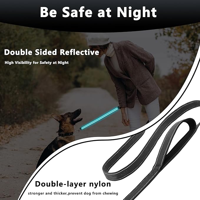 Dog Leash 6ft Long, Double Handle Dog Leash for Safety Control Training, Heavy Duty Dog Leads with Traffic Padded Handles, Reflective Leashes for Small Medium Large Dogs(6ft, Black)