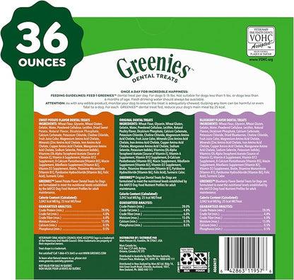 Greenies Dog Treats Veterinarian-Recommended Natural Dental Treats for Dogs, Teenie Size, Variety Pack Flavor, (3) 12 oz. Packs, 130 Count