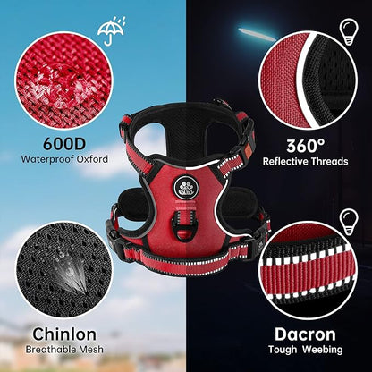 NESTROAD No Pull Dog Harness,Adjustable Oxford Dog Vest Harness with Leash,Reflective No-Choke Pet Harness with Easy Control Soft Handle for Large Dogs(X-Large,Red)