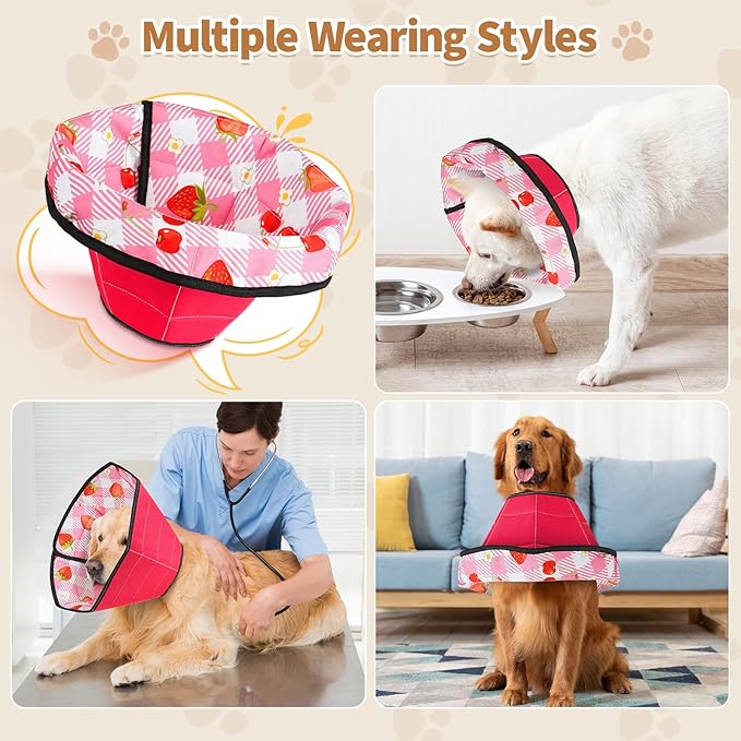 Soft Dog Cone Collar After Surgery: Adjustable Long Foldable Comfy Recovery Shame Elizabethan Stop Licking Small Medium Large Dogs (Red, L)