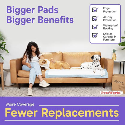 PetsWorld Enormous Dog Pee Pads 37"x54" 1000 Count – XXXL Pet Pee Pads for Giant Dogs & Pets, Heavy Duty Leak-Proof Dog Training Pads, Super Absorbent Quick-Dry Potty Pads with Adhesive Tabs