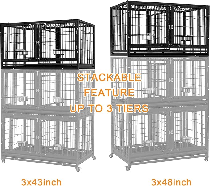 BOLDBONE 43 inch Heavy Duty Dog Crate for Large Dogs, Stackable Dog Kennels and Metal Wire Cages with Feeding Bowls, Leak-Proof Pans, Removable Wire Trays and Divider, Extra Large XL XXL