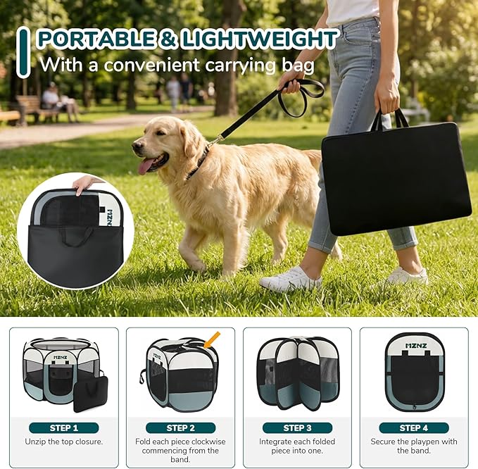 Dog Playpen, Portable Puppy Pet Crate Indoors for Small/Medium/Large Dogs Cats Rabbits, Foldable Dog Cage Enclosure for Outdoor, Pop Up Dogs Tent Kennel with Carrying Case, Grey