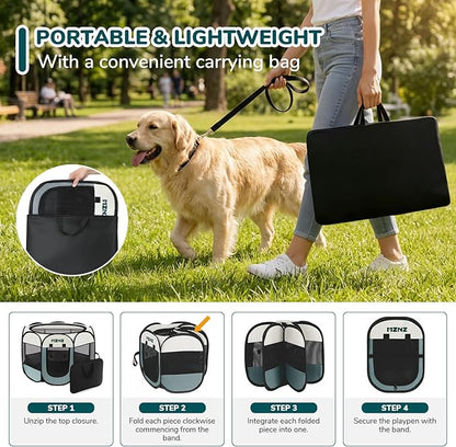 Dog Playpen, Portable Puppy Pet Crate Indoors for Small/Medium/Large Dogs Cats Rabbits, Foldable Dog Cage Enclosure for Outdoor, Pop Up Dogs Tent Kennel with Carrying Case, Grey