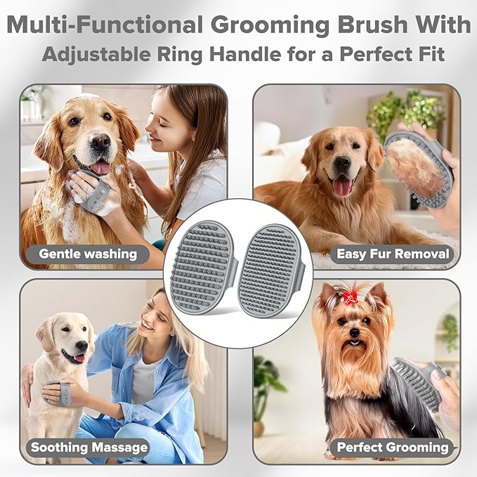 Augwind 6PCS Pet Grooming Kit for Dogs,Cats and Horses | Dog Washing Gloves | Dog Bath Brush | Dog Bath Gloves | Dog Shampoo Brush | Pet Grooming Gloves | Dog Bath Supplies (Grey)