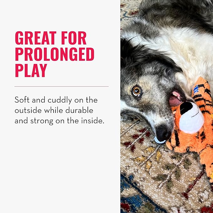 KONG Wild Knots Tiger Dog Toy (Small/Medium) Durable Internal Knotted Rope, Minimal Stuffing for Less Mess – Soft Plush Chew Toy for Dogs