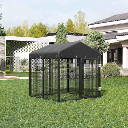 Petony Large Outdoor Dog Enclosure,Heavy Duty Dog Cage with Roof,Galvanized Steel Dog Kennel Fence with Double Safety Locks(4.2'L x 4'W x 4.5'H)