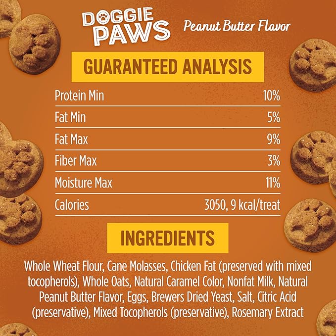 Blue Dog Bakery Natural Dog Treats, Doggie Paws, Peanut Butter Flavor, 16.2oz (1 Count)